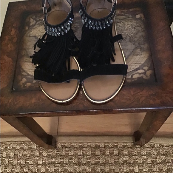 Black Fringe Flats with Rhinestones - Picture 2 of 4